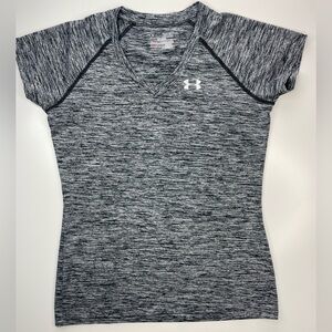 Under Armour Women's Heathered Black Short Sleeve Tee Heat Gear. Semi-Fitted XS